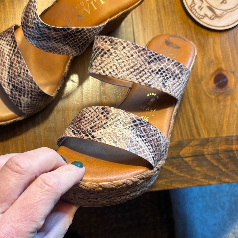 Italian Shoemakers Snakeskin Wedges - Brown and Cream - Picture 3 of 9